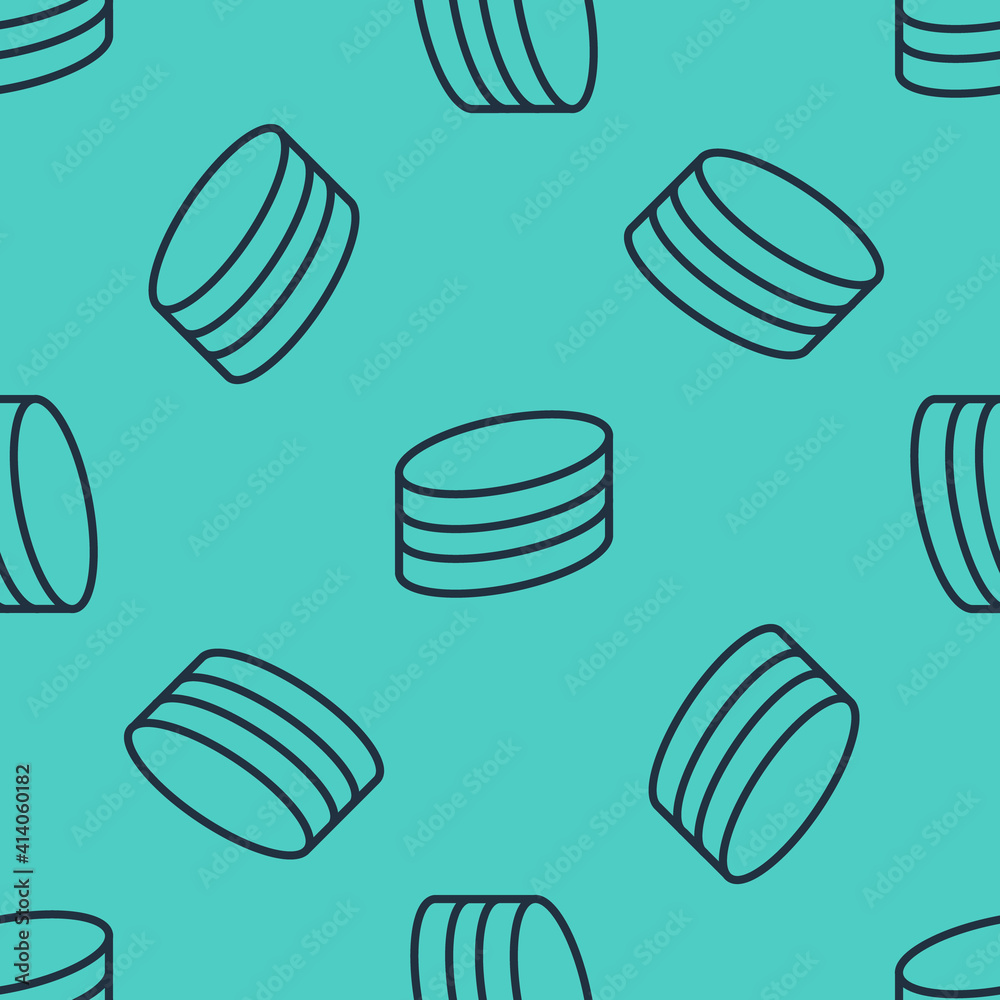 Black line Brownie chocolate cake icon isolated seamless pattern on green background. Vector.