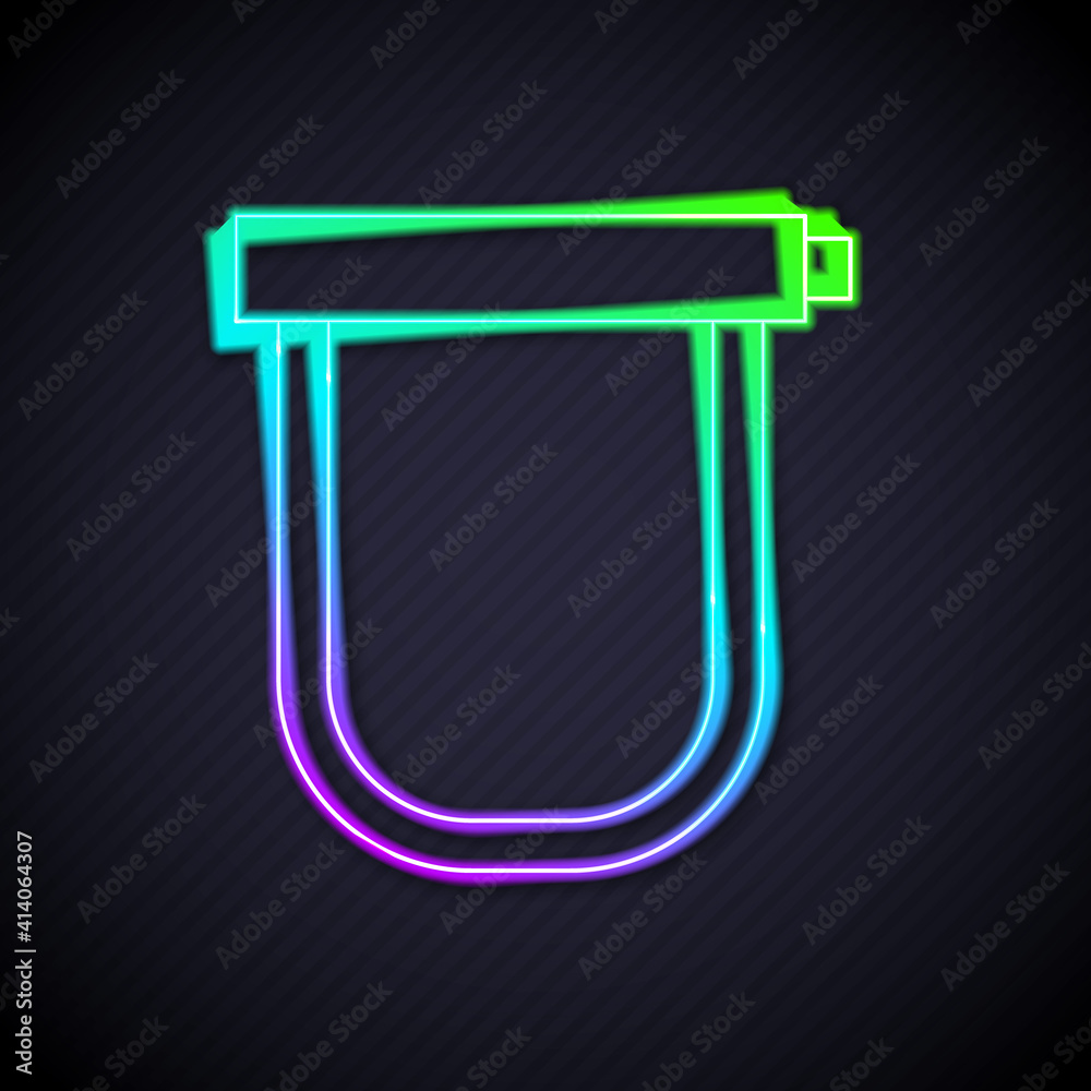 Glowing neon line Bicycle lock U shaped industrial icon isolated on black background. Vector.