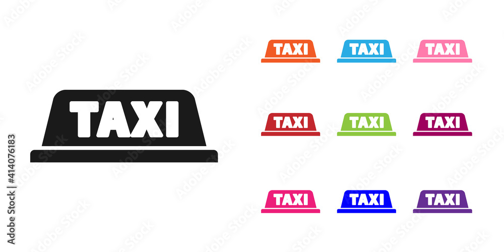 Black Taxi car roof icon isolated on white background. Set icons colorful. Vector Illustration.