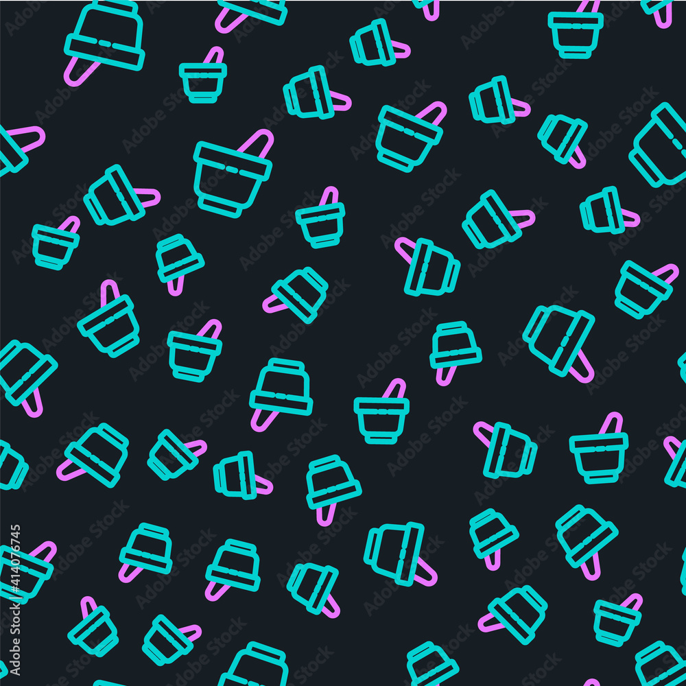 Line Mortar and pestle icon isolated seamless pattern on black background. Vector Illustration.