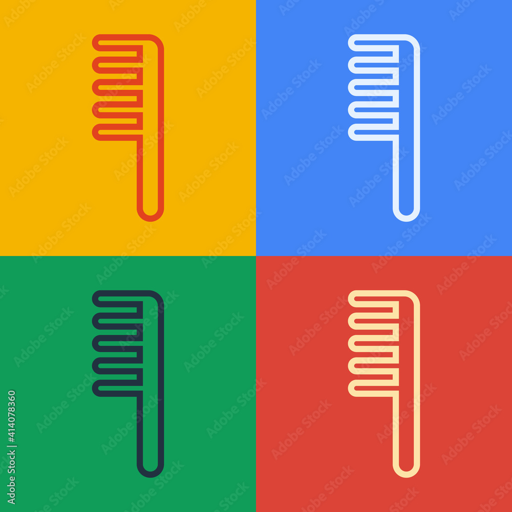 Pop art line Hairbrush icon isolated on color background. Comb hair sign. Barber symbol. Vector Illu