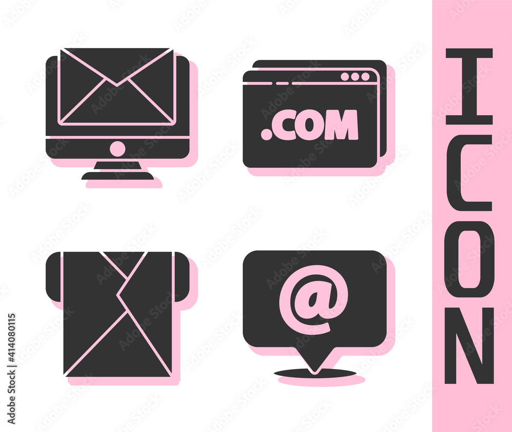 Set Mail and e-mail, Monitor and envelope, Envelope and Website template icon. Vector.