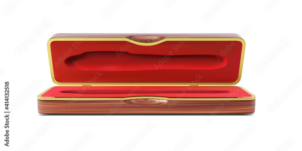 Open wooden pencil case for a pen. Vector illustration