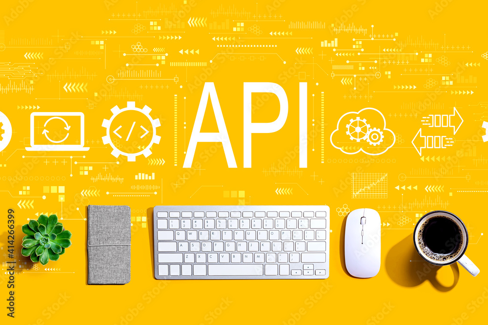 API - application programming interface concept with a computer keyboard and a mouse