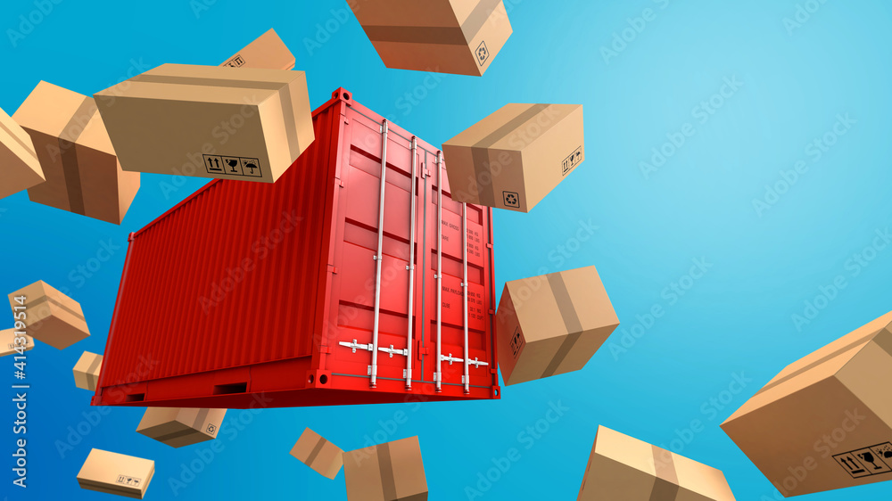 Container and box packaging background, Cargo freight ship for import export business, 3d rendering