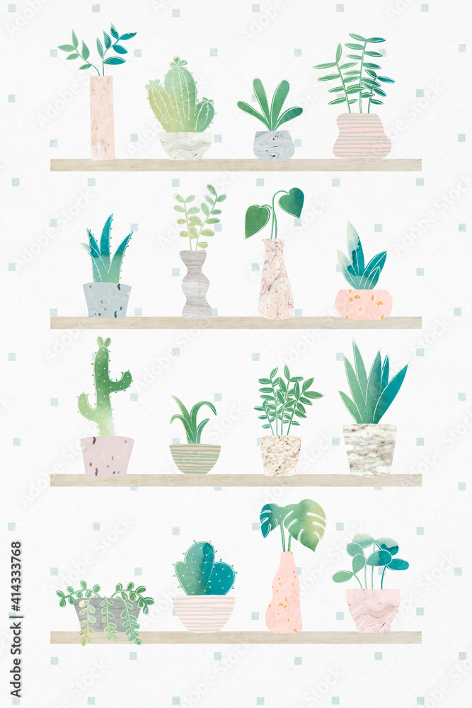 Green botany cactus collection vector