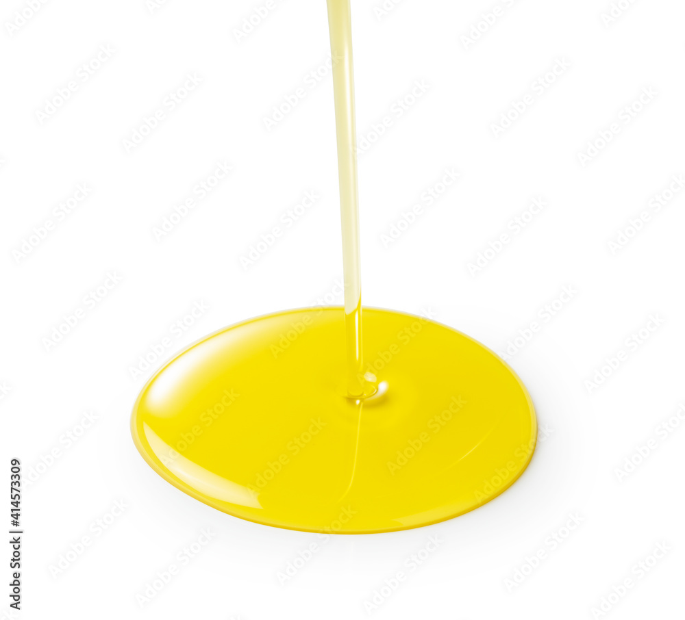 Pour olive oil on a white background