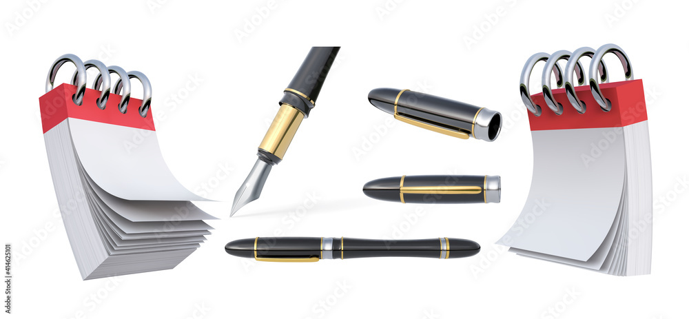 A set of ink pens and notebooks. Vector graphics