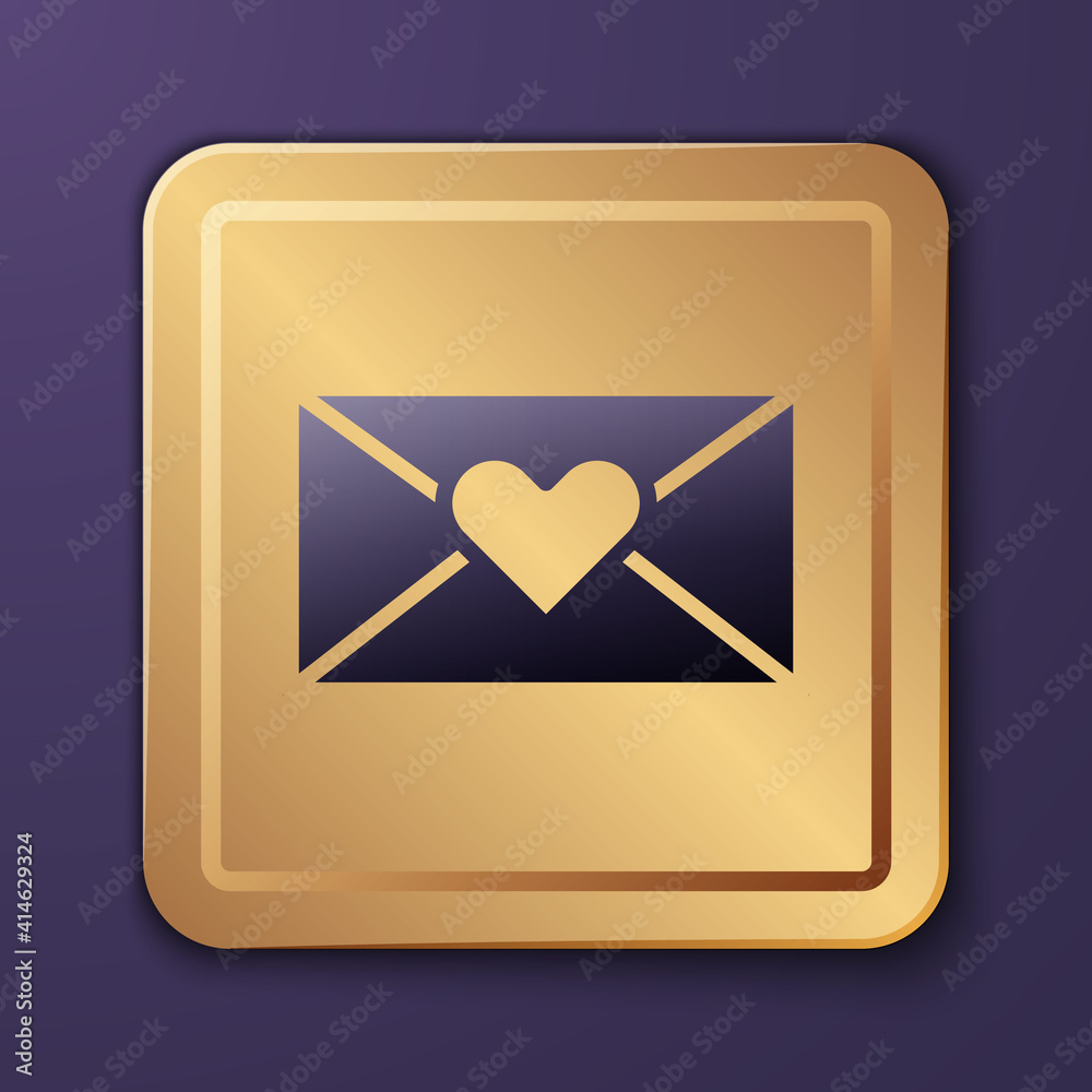 Purple Envelope with Valentine heart icon isolated on purple background. Message love. Letter love a