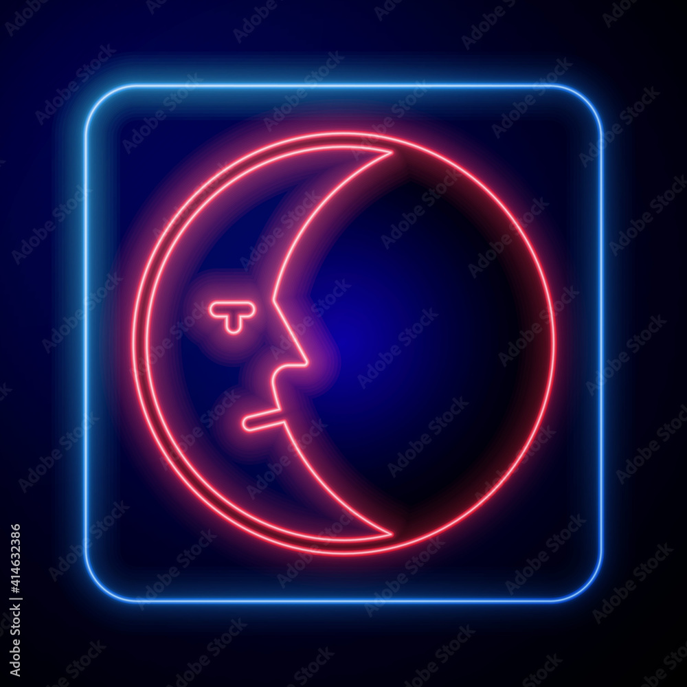 Glowing neon Moon icon isolated on black background. Vector.