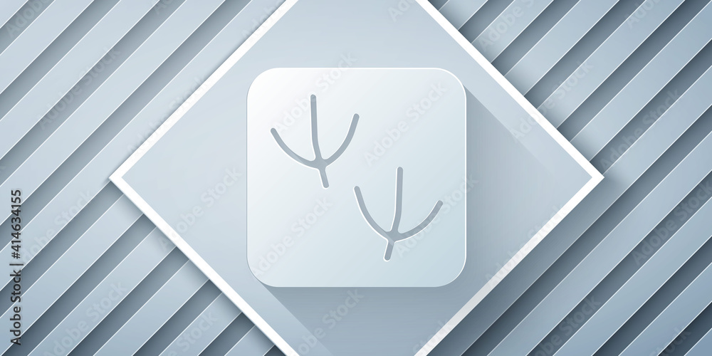 Paper cut Dove paw footprint icon isolated on grey background. Paper art style. Vector.