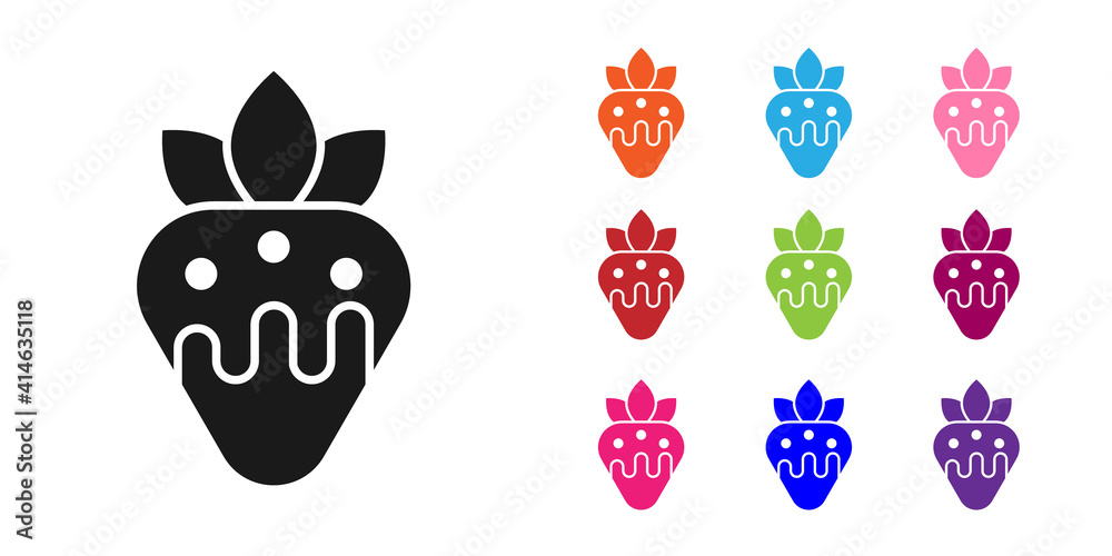 Black Strawberry in chocolate icon isolated on white background. Set icons colorful. Vector.