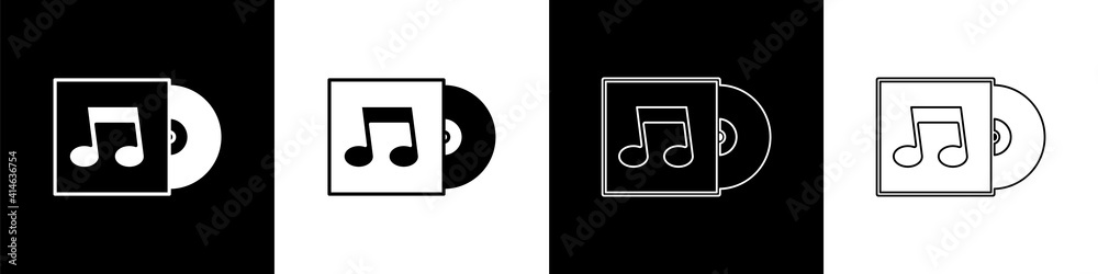 Set Vinyl disk icon isolated on black and white background. Vector.