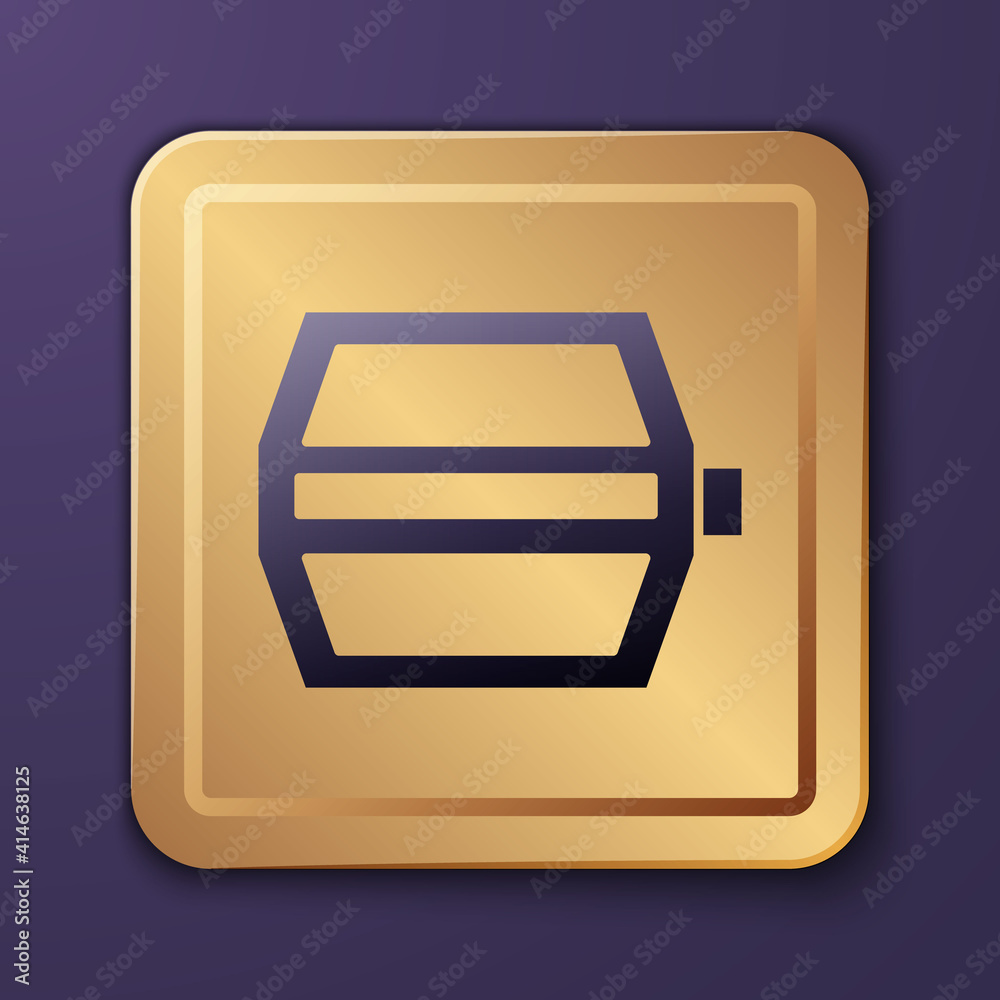 Purple Bicycle pedal icon isolated on purple background. Gold square button. Vector.