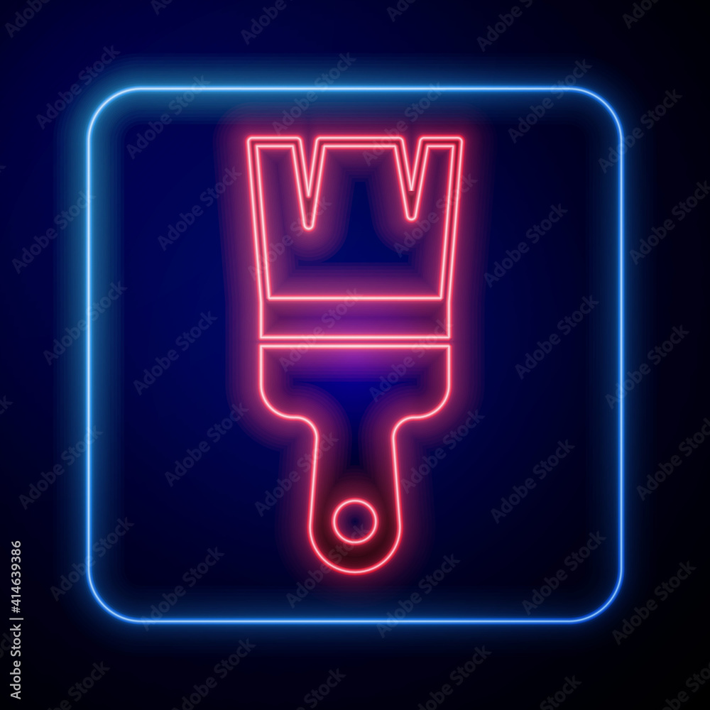 Glowing neon Paint brush icon isolated on black background. Vector.