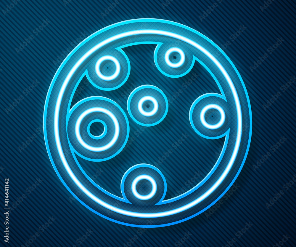 Glowing neon line Planet Mars icon isolated on blue background. Vector.