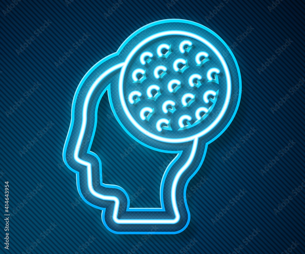 Glowing neon line Golf ball icon isolated on blue background. Vector.