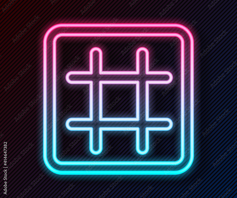 Glowing neon line Waffle icon isolated on black background. Vector.