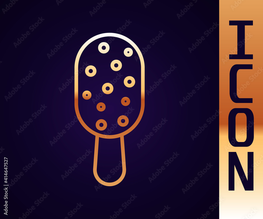 Gold line Ice cream on stick icon isolated on black background. Sweet symbol. Vector.