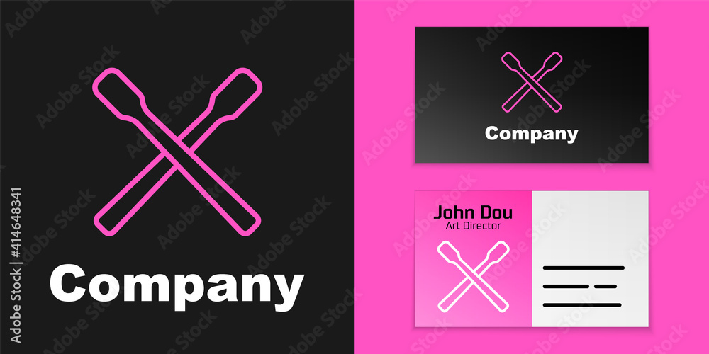 Pink line Drum sticks icon isolated on black background. Musical instrument. Logo design template el