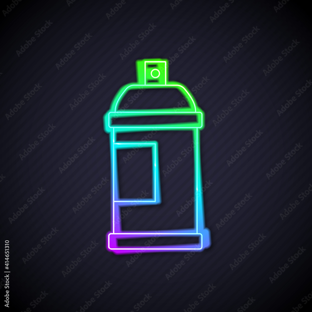 Glowing neon line Paint spray can icon isolated on black background. Vector.