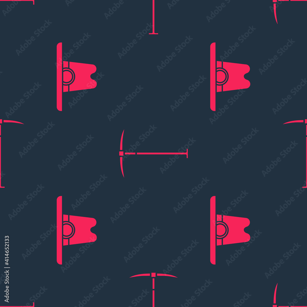 Set Western cowboy hat and Pickaxe on seamless pattern. Vector.