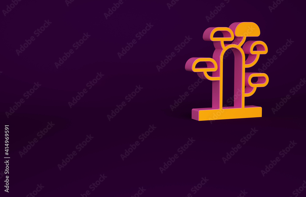 Orange African tree icon isolated on purple background. Baobab, acacia and other. Minimalism concept