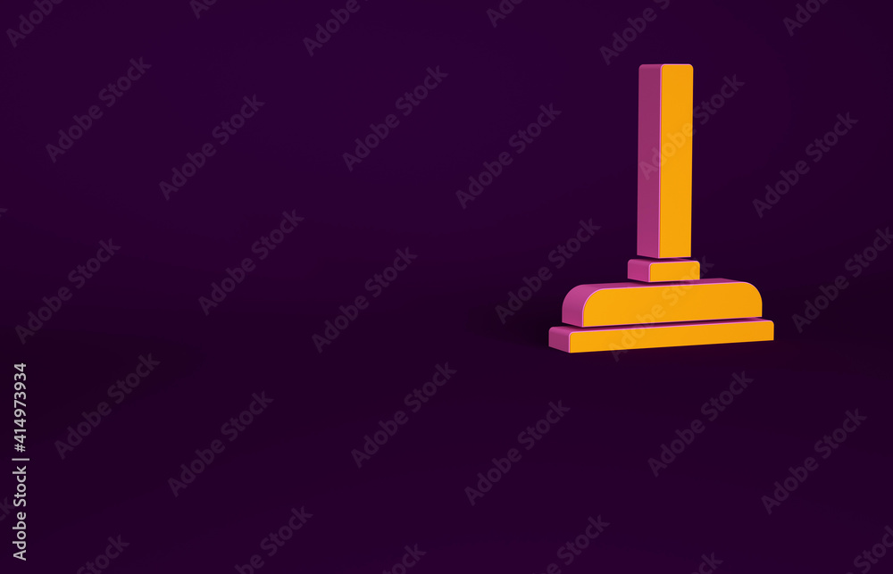 Orange Rubber plunger with wooden handle for pipe cleaning icon isolated on purple background. Toile