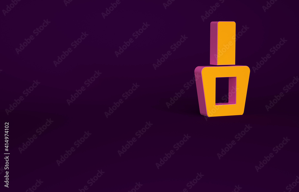 Orange Nail polish bottle icon isolated on purple background. Minimalism concept. 3d illustration 3D