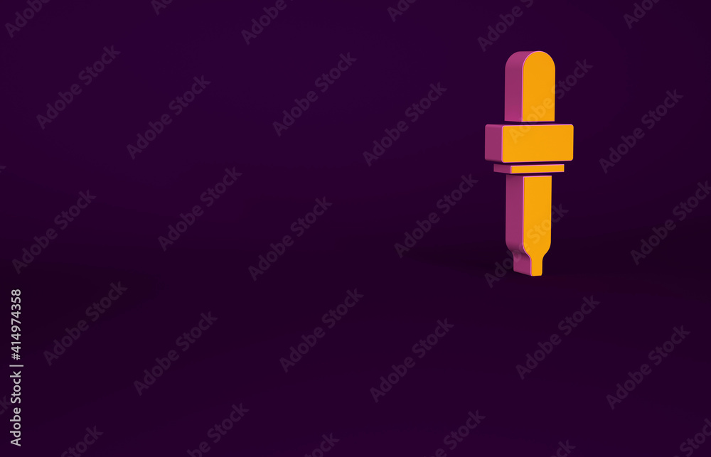 Orange Pipette icon isolated on purple background. Element of medical, cosmetic, chemistry lab equip