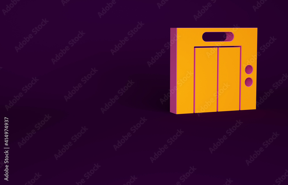 Orange Lift icon isolated on purple background. Elevator symbol. Minimalism concept. 3d illustration