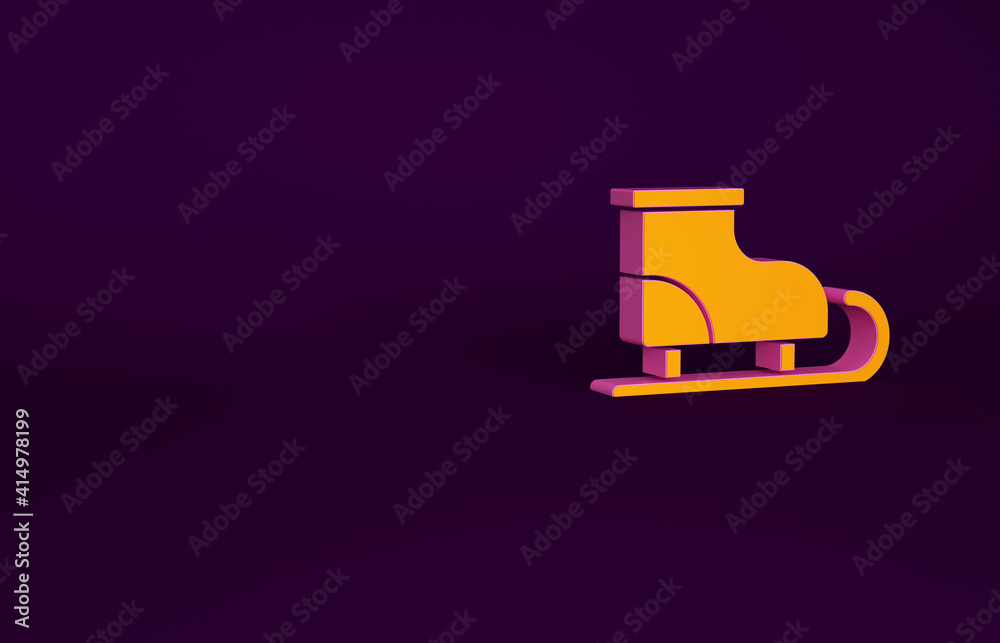 Orange Figure skates icon isolated on purple background. Ice skate shoes icon. Sport boots with blad