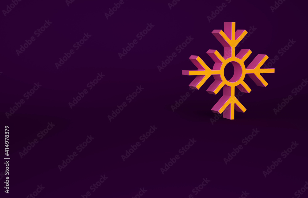 Orange Snowflake icon isolated on purple background. Merry Christmas and Happy New Year. Minimalism 