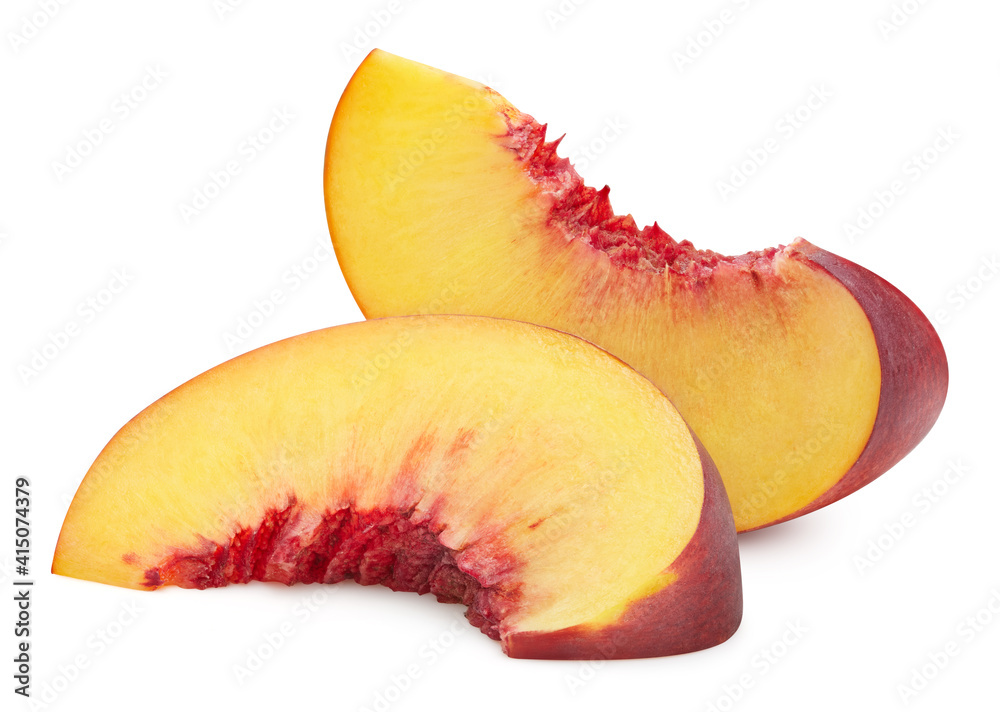 Peach slice isolated on white background