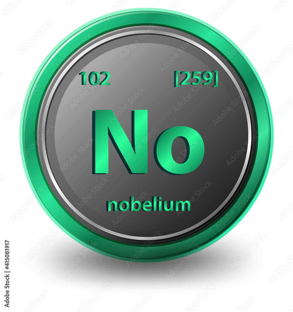 Nobelium chemical element. Chemical symbol with atomic number and atomic mass.