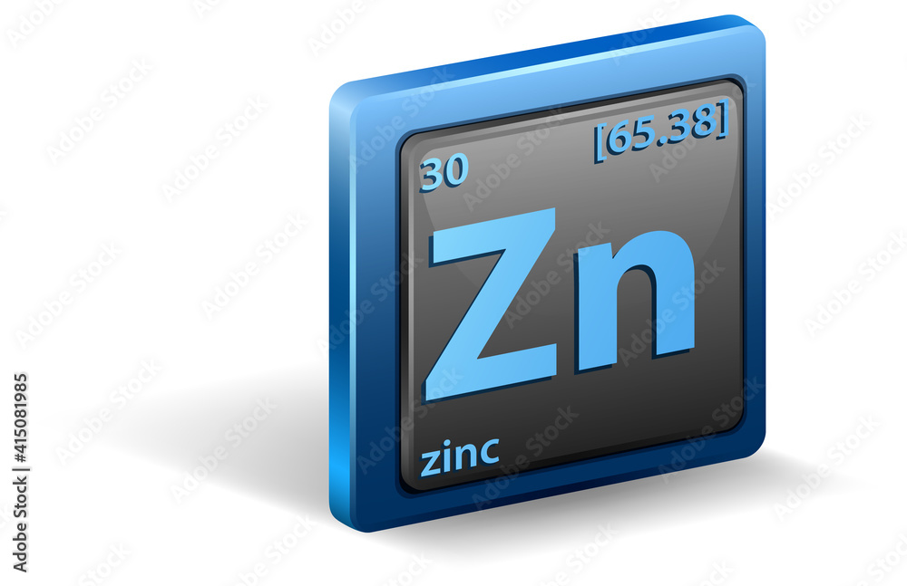 Zinc chemical element. Chemical symbol with atomic number and atomic mass.