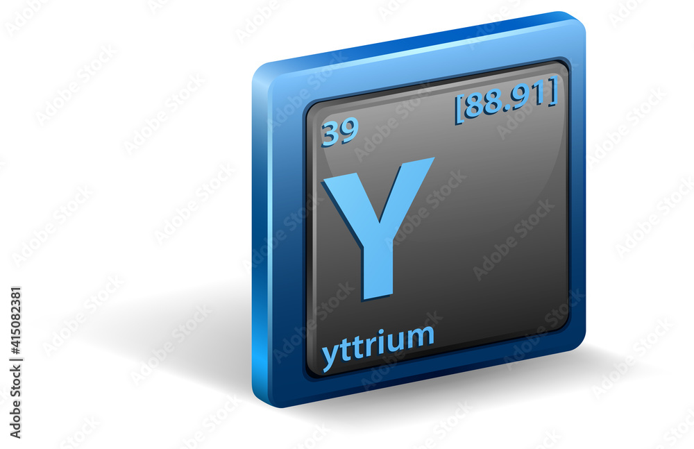 Yttrium chemical element. Chemical symbol with atomic number and atomic mass.