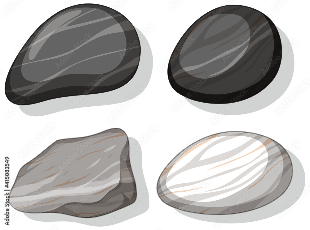 Set of different stones shapes isolated on white background