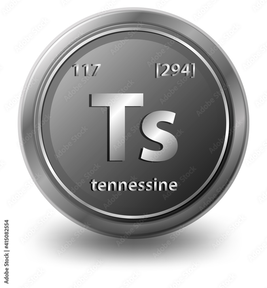 Tennessine chemical element. Chemical symbol with atomic number and atomic mass.