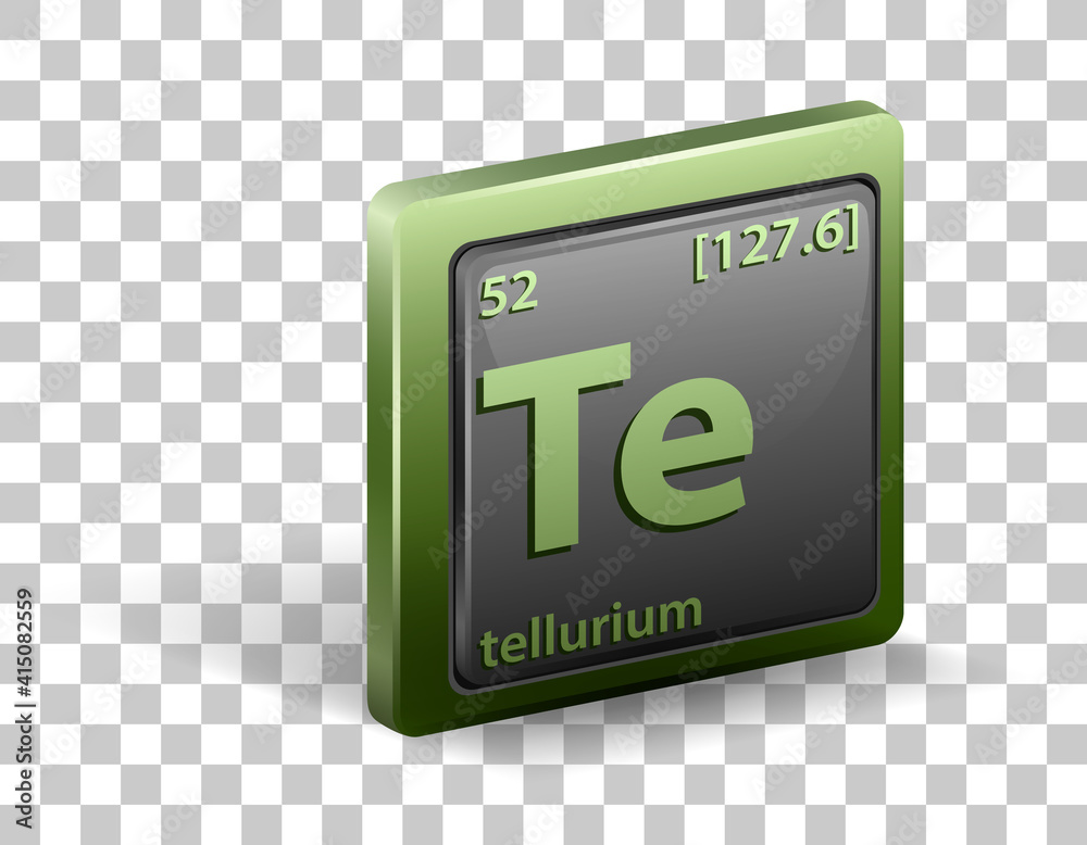 Tellurium chemical element. Chemical symbol with atomic number and atomic mass.