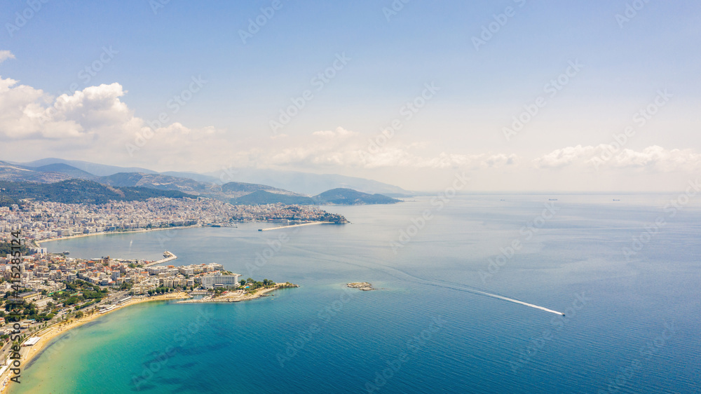 Aerial view the city of Kavala in northern Greek.