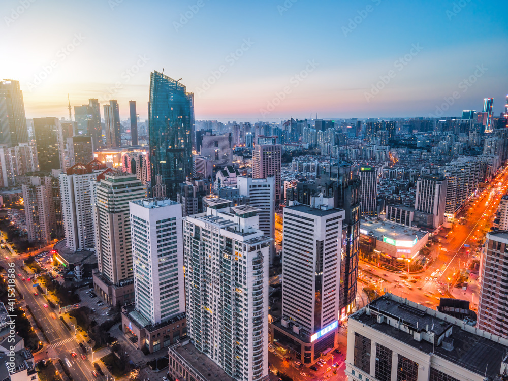 航拍青岛城市夜景