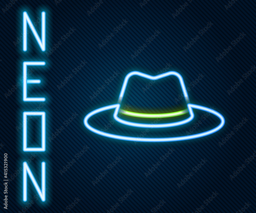 Glowing neon line Western cowboy hat icon isolated on black background. Colorful outline concept. Ve