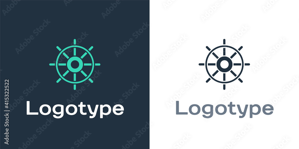 Logotype Ship steering wheel icon isolated on white background. Logo design template element. Vector