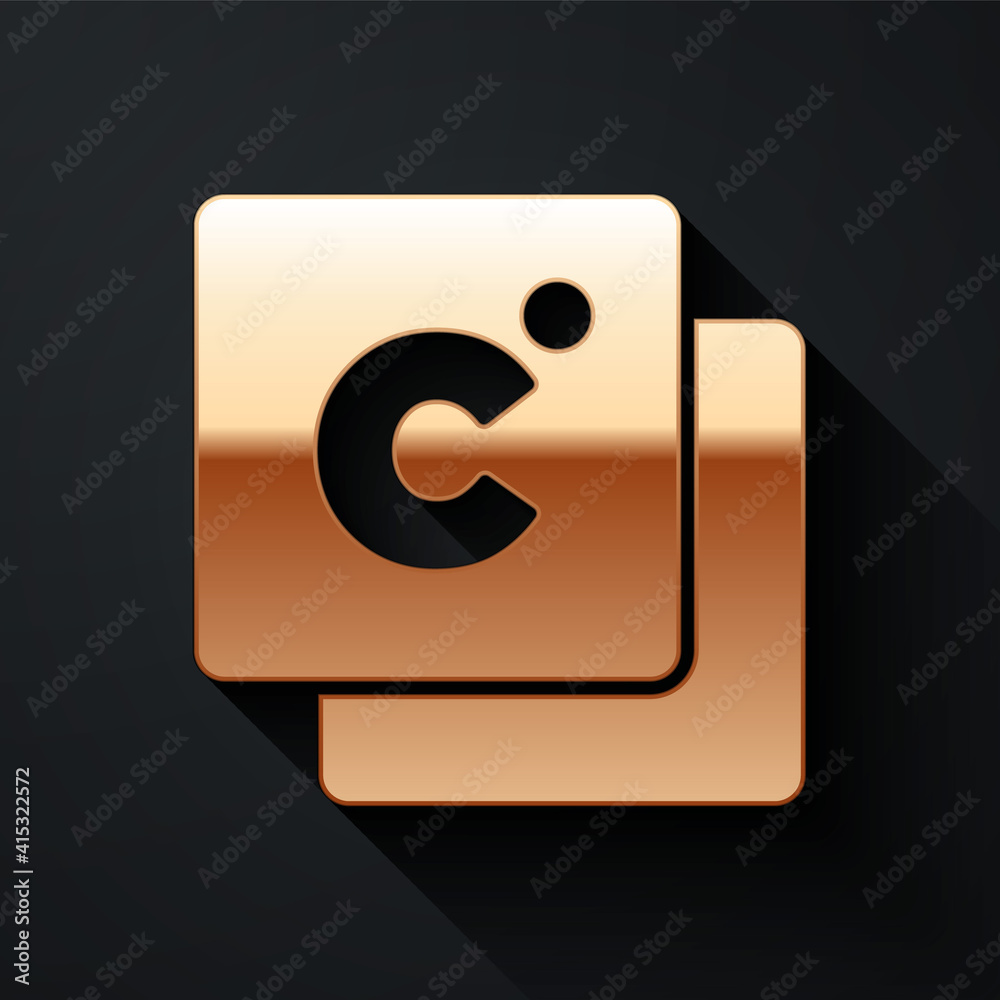 Gold Celsius icon isolated on black background. Long shadow style. Vector.