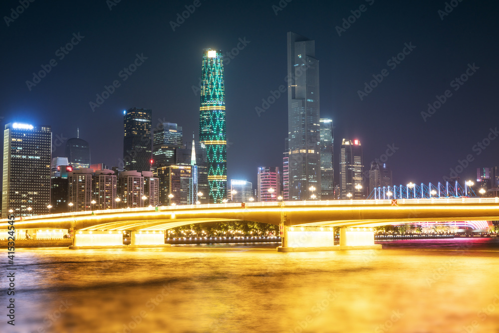 Night view of modern buildings in Guangzhou Pearl River Financial Center