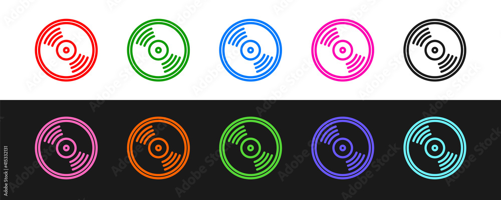 Set line Vinyl disk icon isolated on black and white background. Vector.