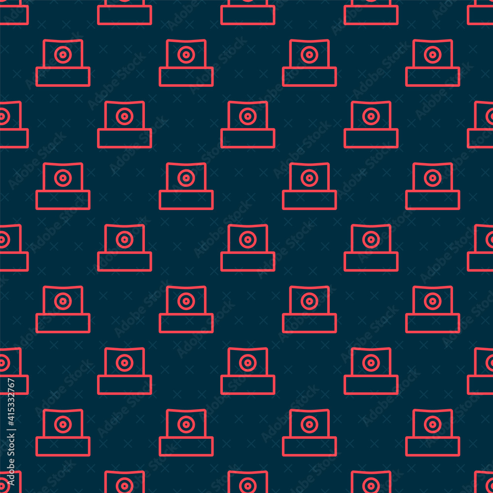 Red line Spray can nozzle cap icon isolated seamless pattern on black background. Vector.