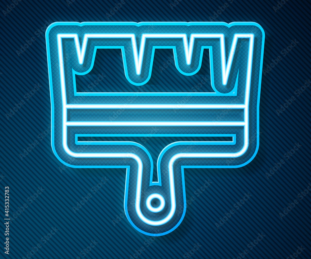 Glowing neon line Paint brush icon isolated on blue background. Vector.