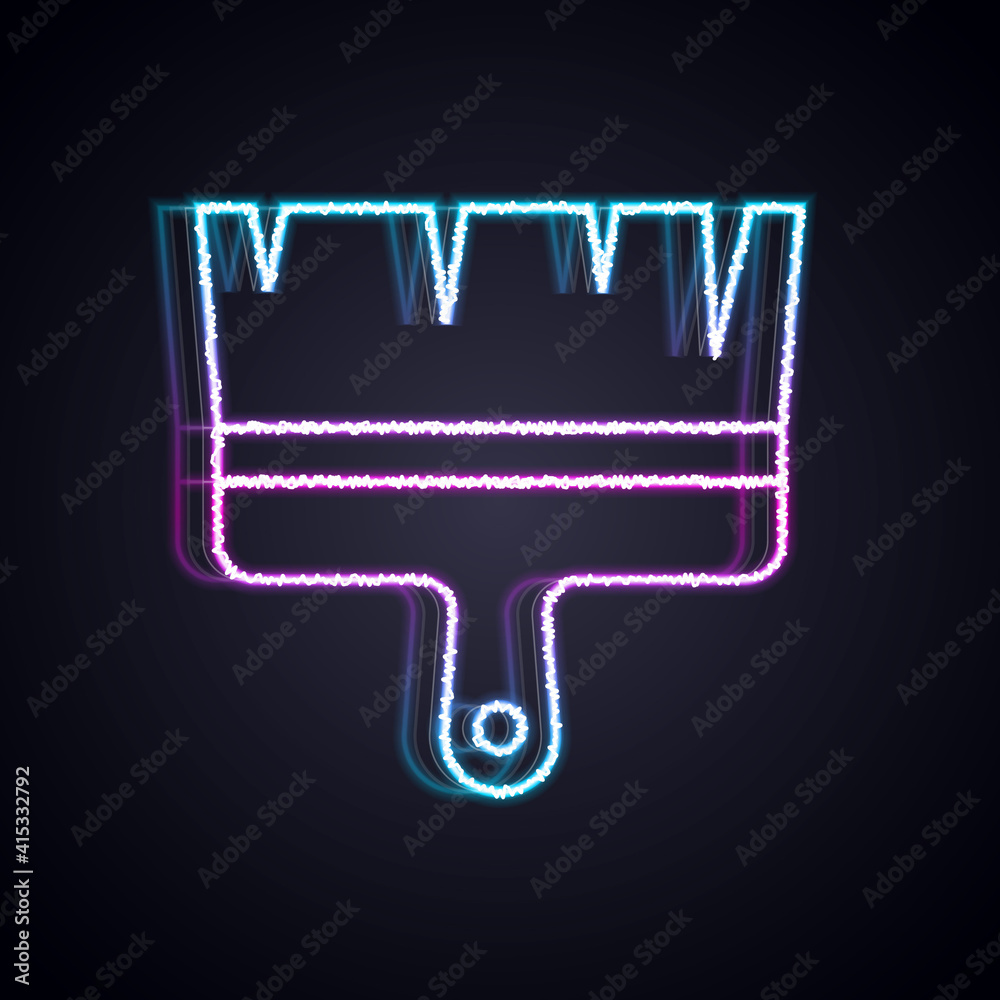 Glowing neon line Paint brush icon isolated on black background. Vector.